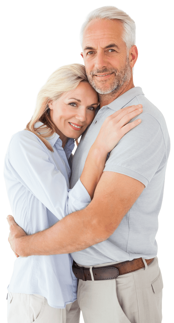 Joyful Mature Couple Hugging with a Warm Smile, Transparent Cut-Out