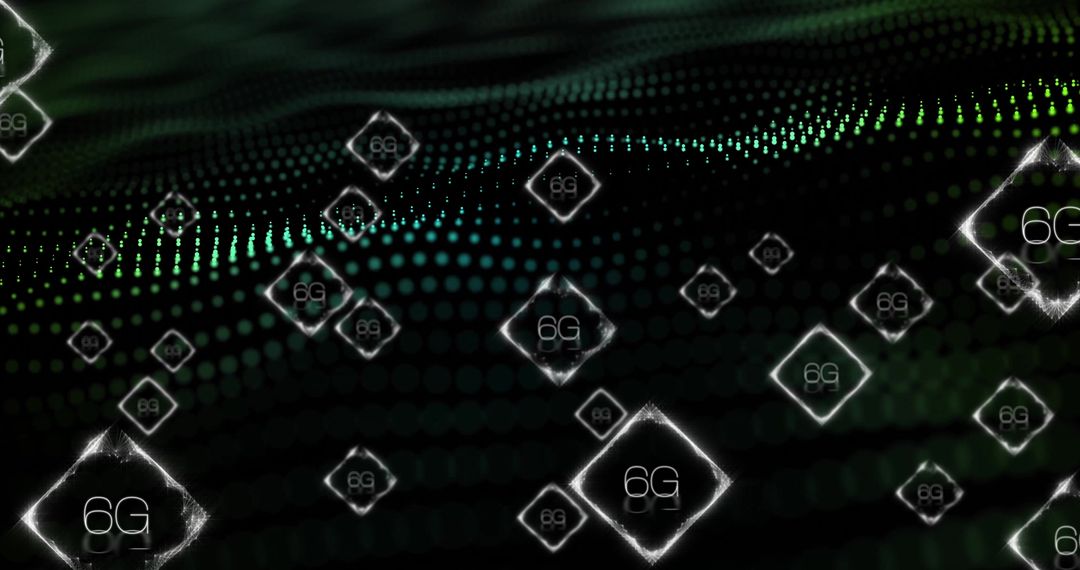 Digital 6G Concept with Glowing Wave Dots and Grid Pattern