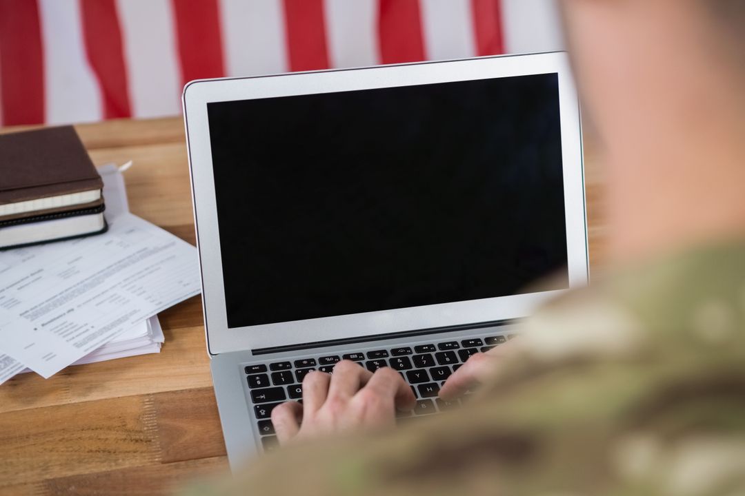 Soldier using a laptop - Free Images, Stock Photos and Pictures on Pikwizard.com