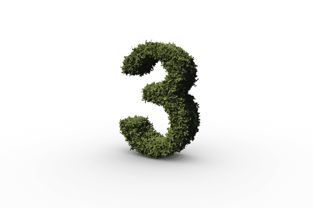 Number 3 Made of Green Plants on Transparent Background