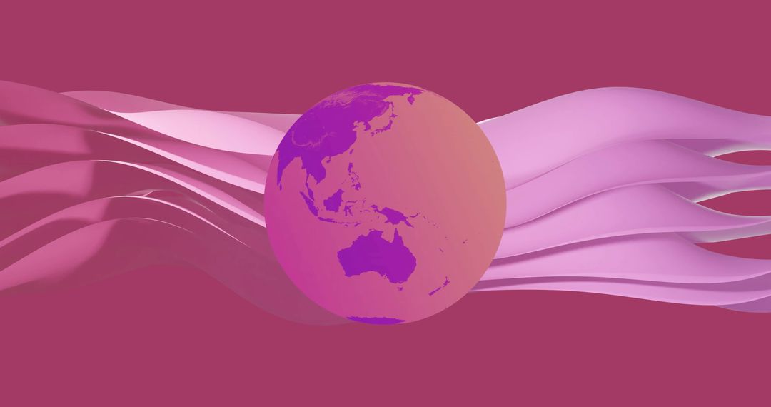 Vibrant Globe with Pink Waves on Abstract Background