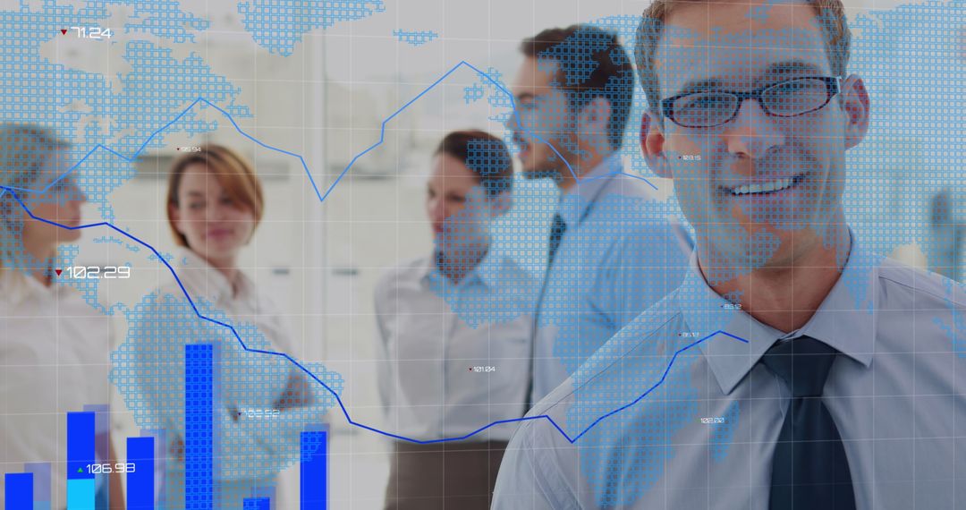 Global Business Team Analyzing Financial Data Overlay