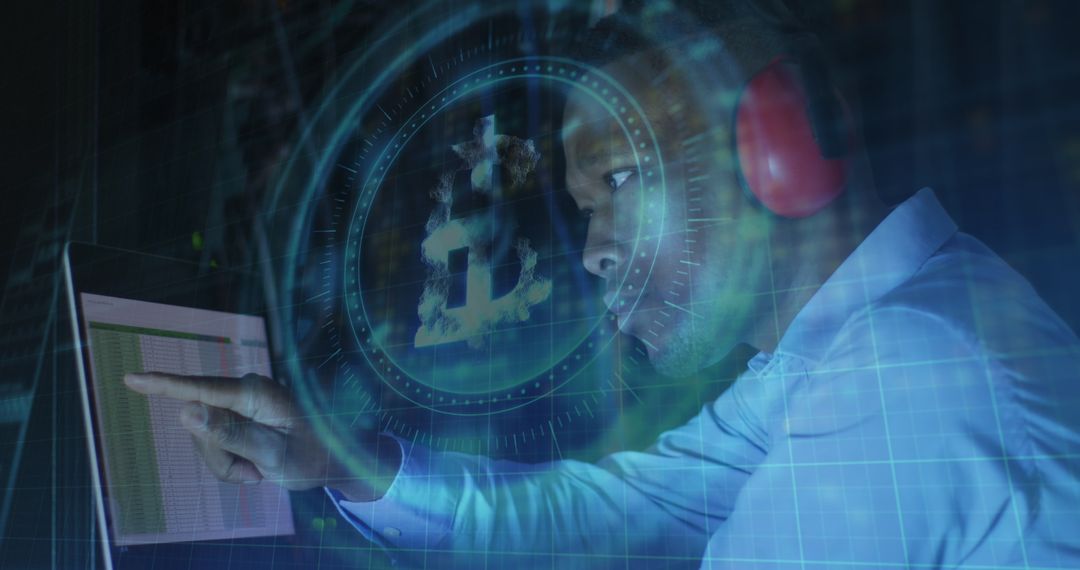 African American Male Engages with Bitcoin Data in Digital Environment