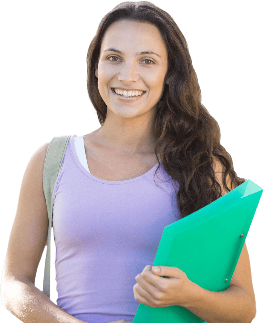 Smiling Caucasian Female Student with File on Transparent Background - Download Free Stock Images Pikwizard.com