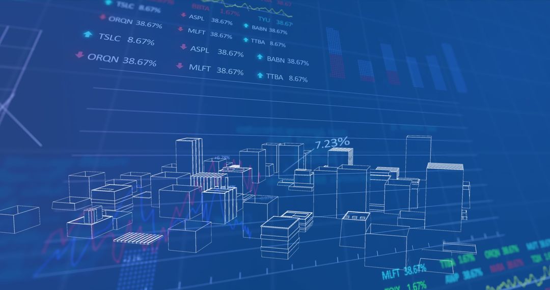 Futuristic Cityscape Overlay with Data Visualization Elements