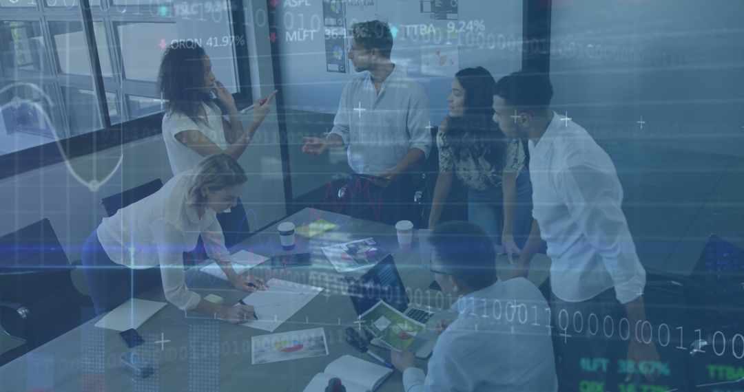 Digital Interface Overlaying Business Meeting Brainstorm Session