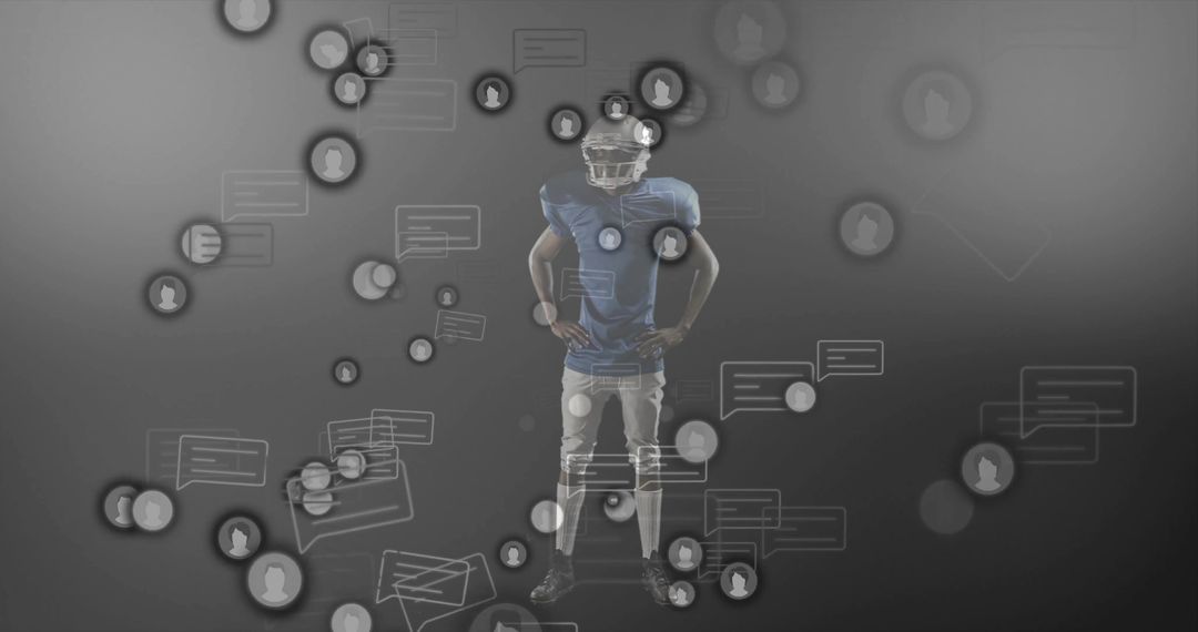 American Football Player with Futuristic Digital Interface Icons