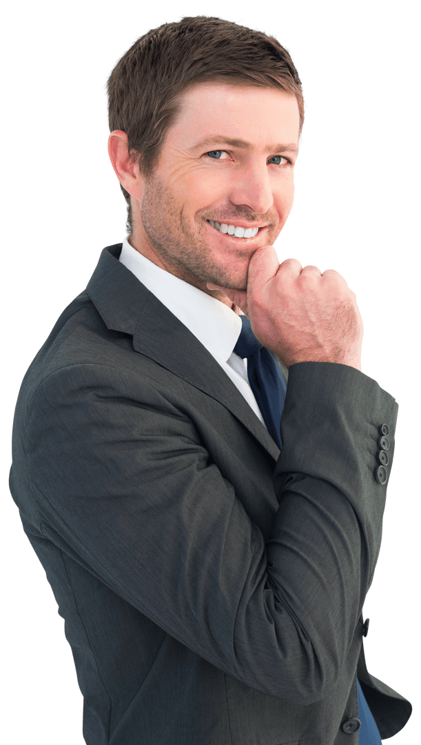 Confident Smiling Businessman in Suit Rendered Transparent