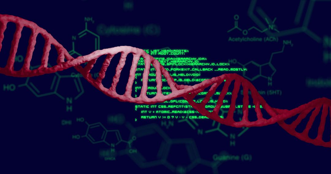 DNA Strand with Digital Data Overlay for Science and Technology Themes