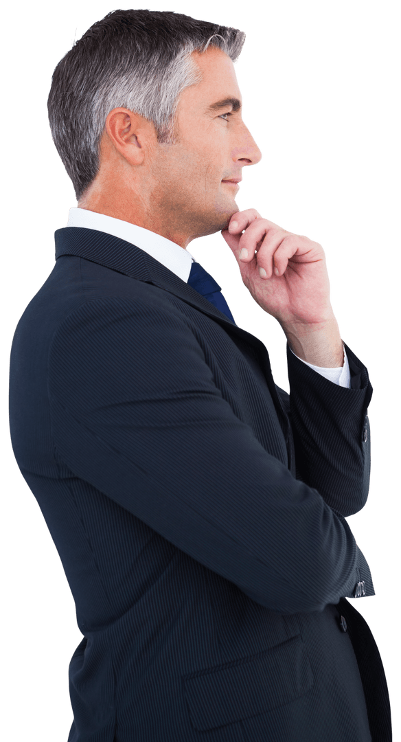 Elegant Businessman Deep in Thought in Transparent Background