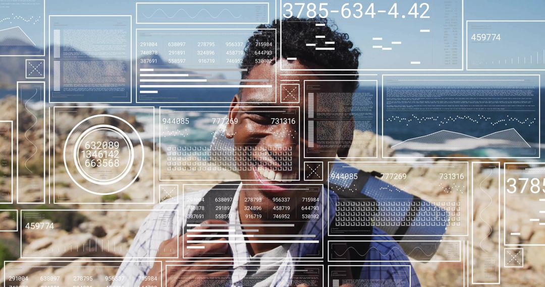 Smiling Adventurer Embraces Digital Innovation on Coastal Hike