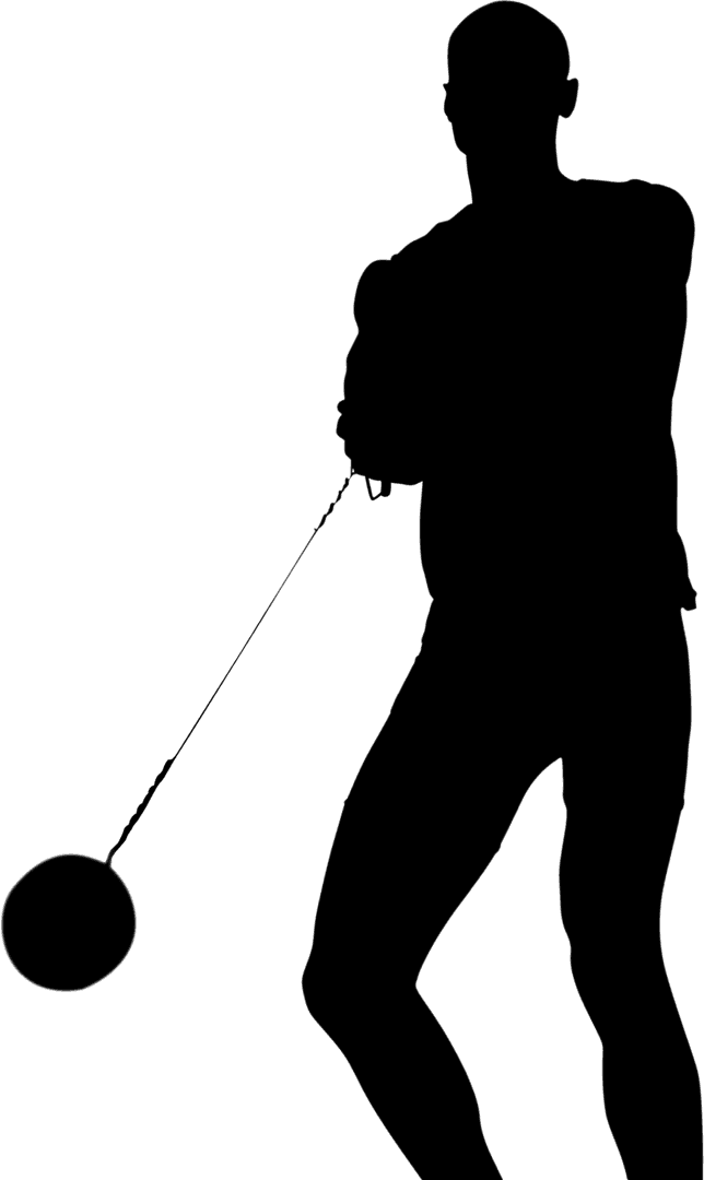 Silhouette of Male Shot Putter in Action on Transparent Background