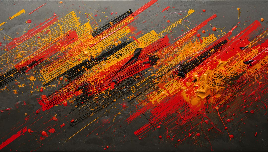Abstract Canvas Painting Exploding with Red Orange Motion and Bold Diagonal Texture
