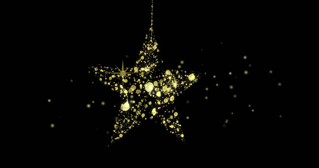 Golden Star Made of Dots on Black Background
