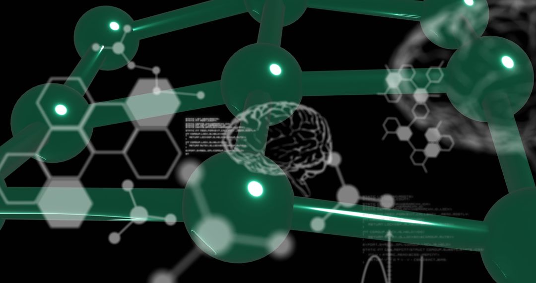 Digital Interface Depicting Chemical Formula and Brain with Technology