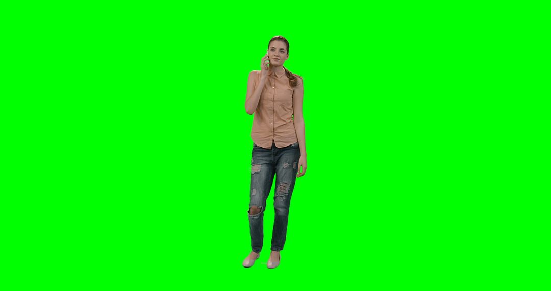 Woman Talking on Phone with Green Screen Background - Free Images, Stock Photos and Pictures on Pikwizard.com