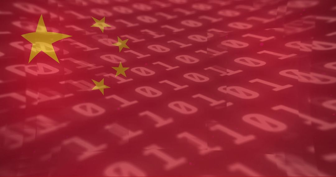 Chinese Flag Overlaid with Binary Code Illustrating Digital Connection