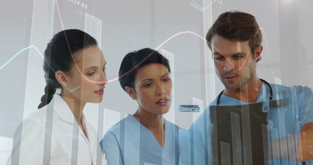 Diverse Medical Team Analyzing Digital Data