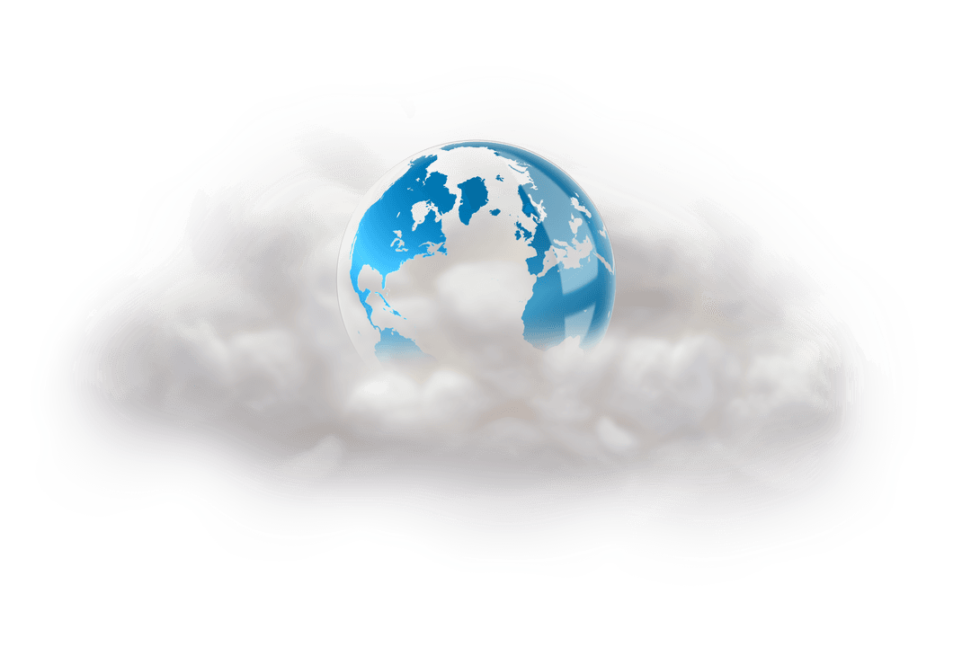 Transparent Globe Surrounded by Cloud Depicting Weather and Shapes