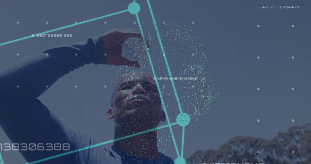 Futuristic Fitness: Man with Digital Data Graphics