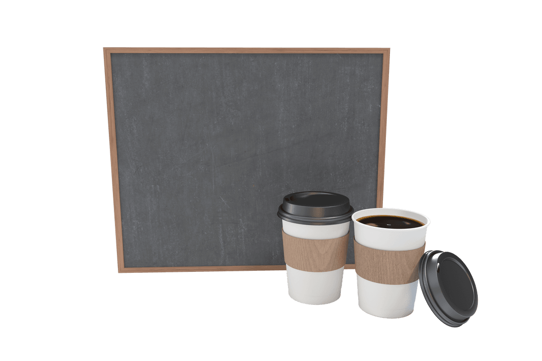 Transparent Blackboard and Takeaway Coffee Cups Design