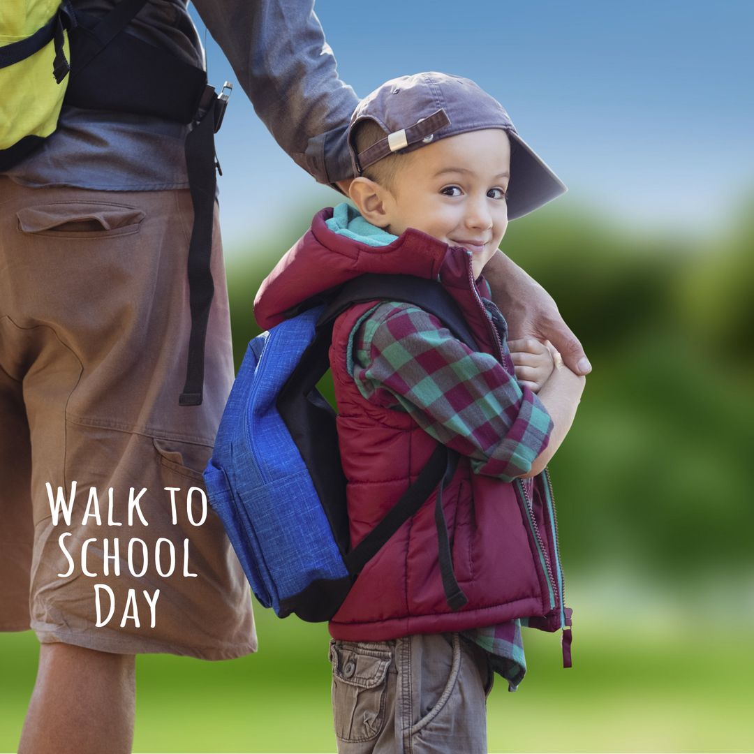Child Enjoying Walk to School Day with Parent