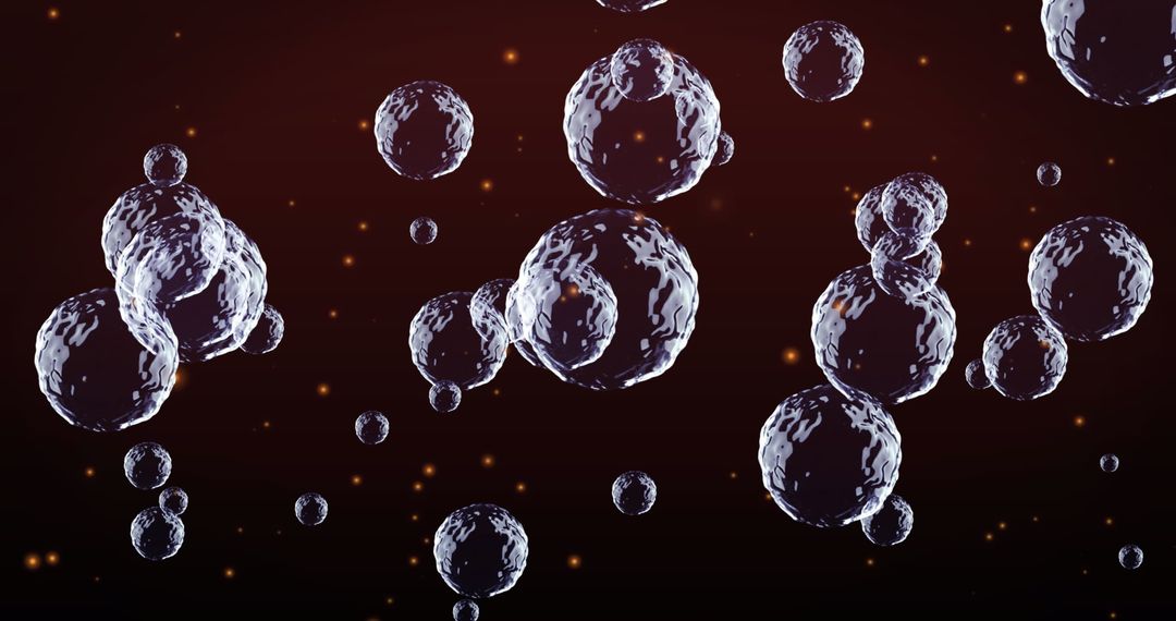 Abstract Bubbles and Glowing Particles on Red Background