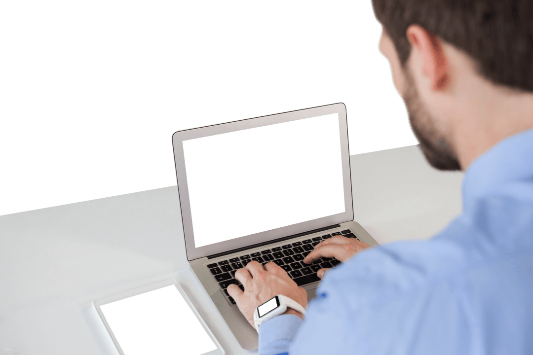 Corporate Professional Using Laptop with Transparent Background
