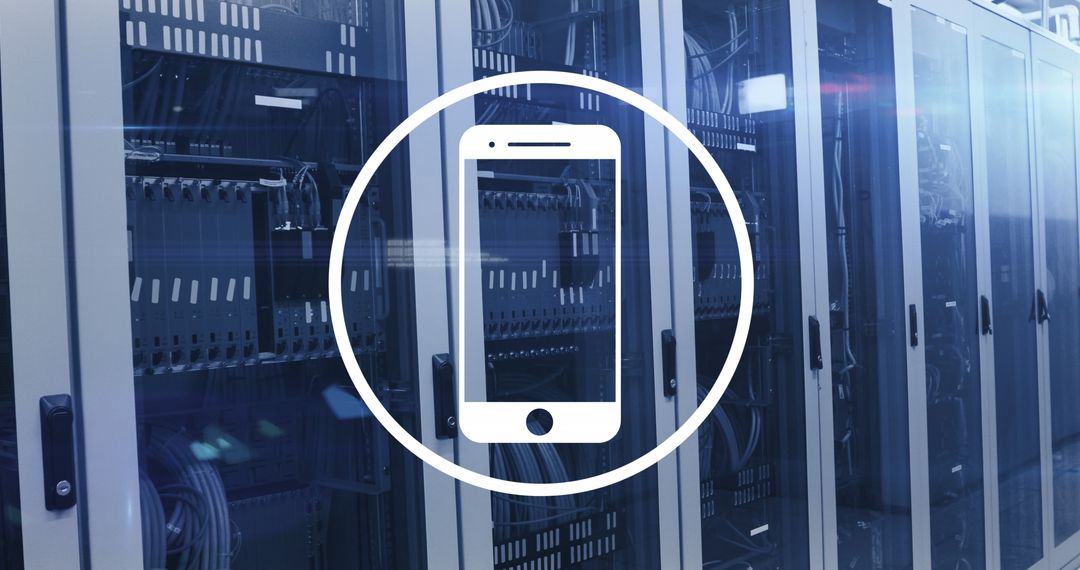 Digital Interface Smartphone Data Overlay in Modern Server Room