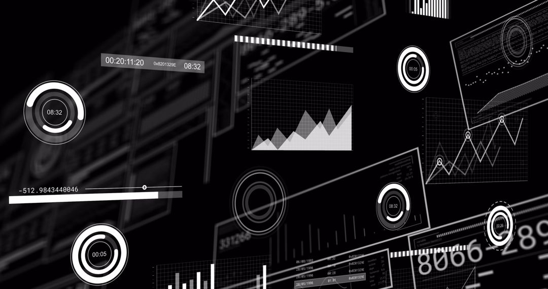 Futuristic digital data processing with graphs and interfaces