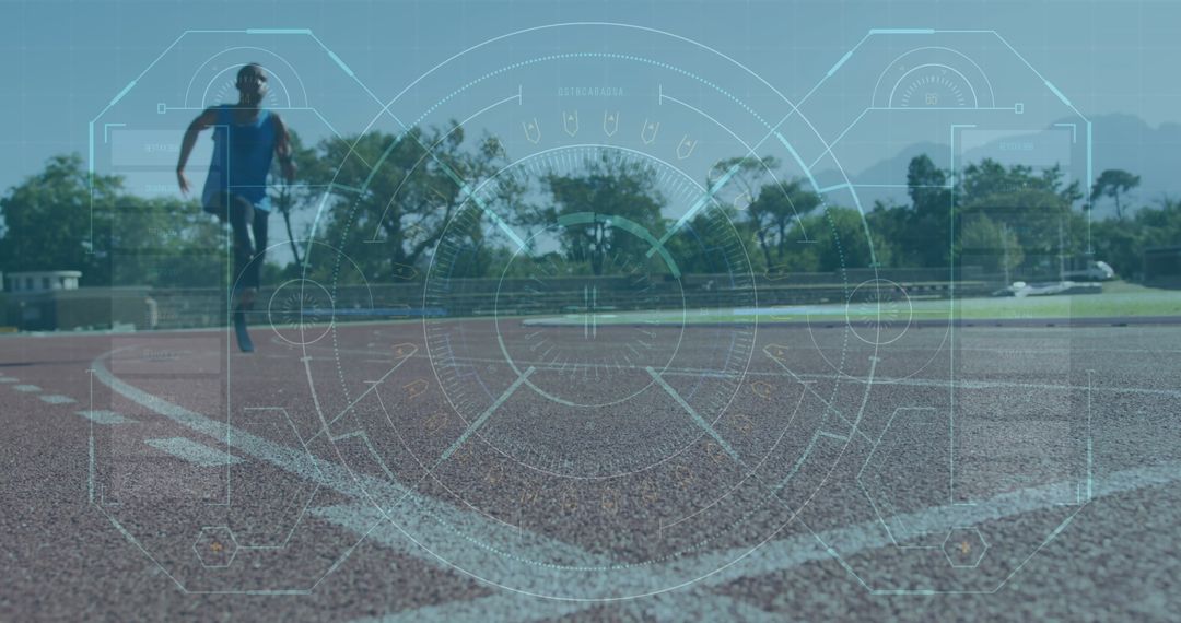 Digital Overlay of Data on African American Para Athlete Running Track