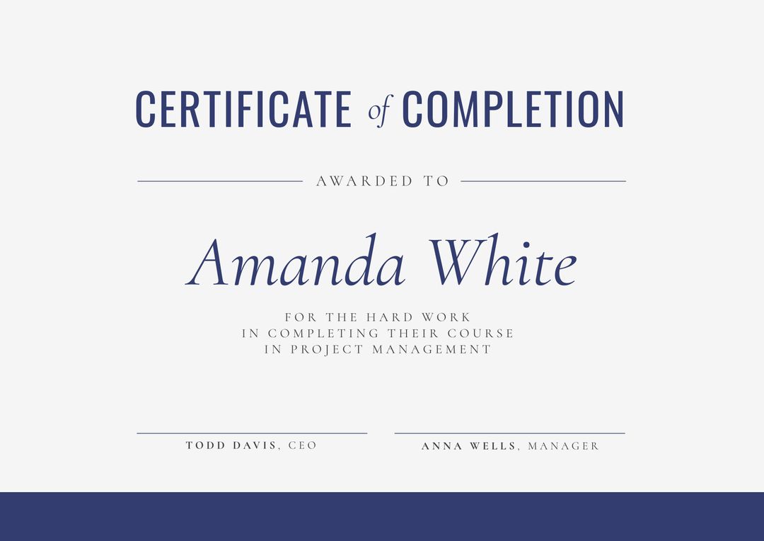 Composition of course completion certificate text over white and blue background - Download Free Stock Templates Pikwizard.com