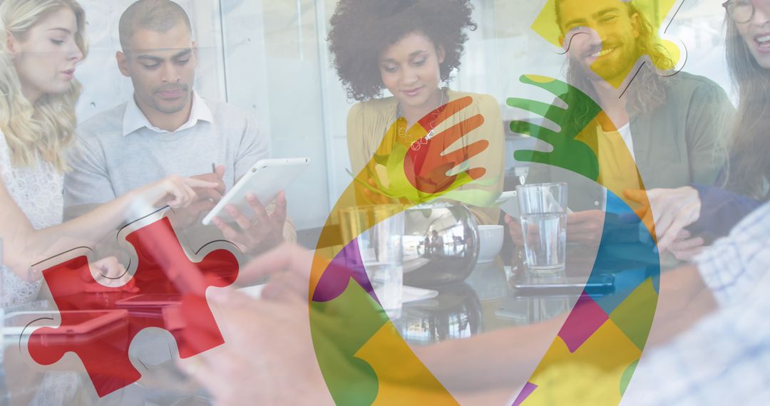 Diverse Team Collaborating with Autism Awareness Theme