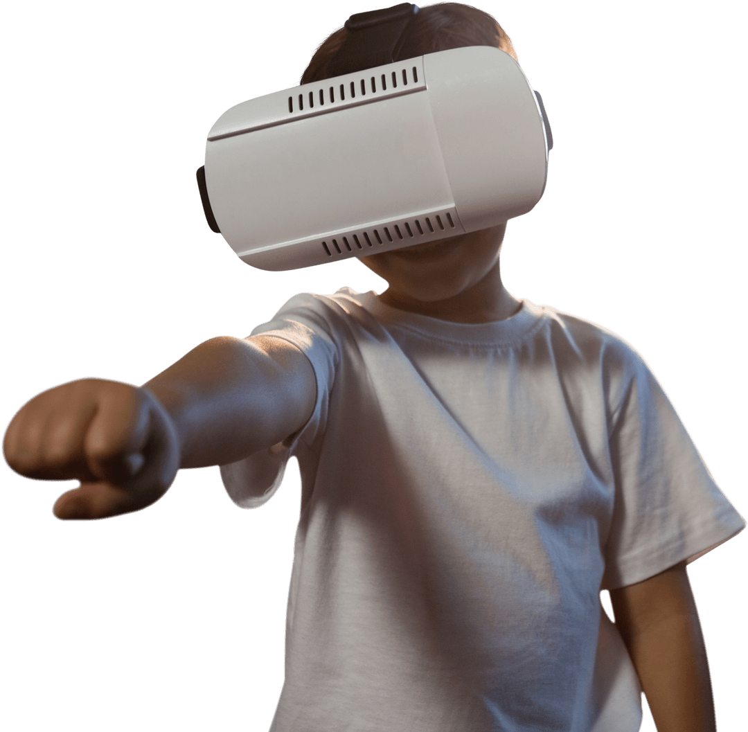 Transparent View of Excited Boy Using Virtual Reality Glasses