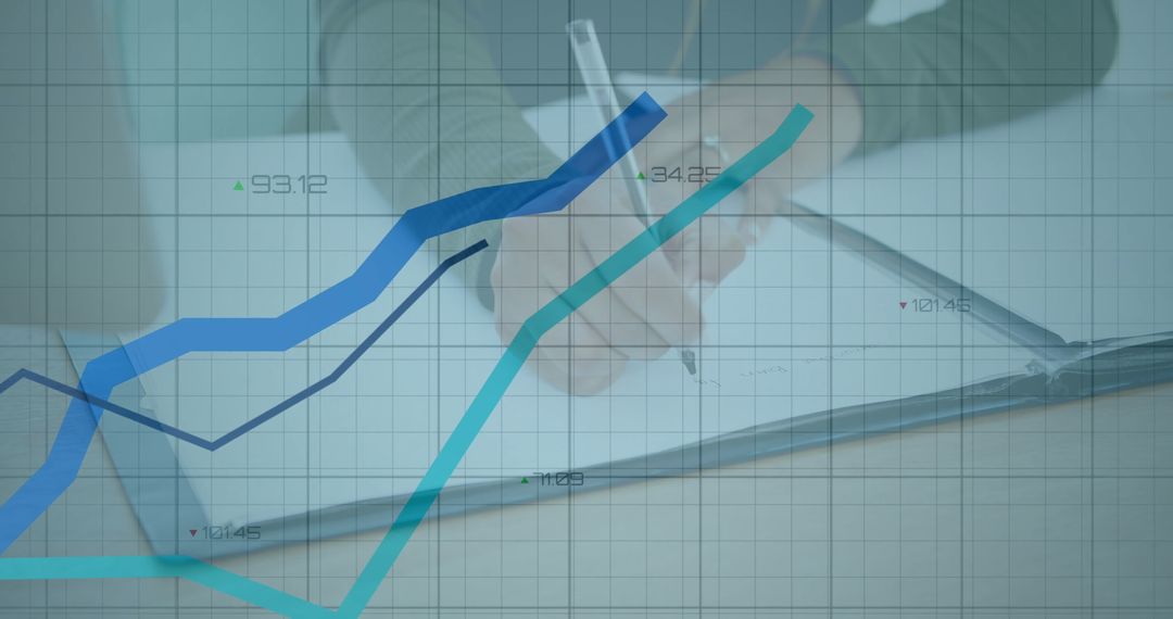 Professional Analyzing Financial Data with Line Graph Overlay