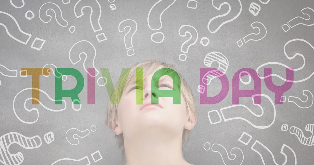 Trivia Day Concept with Curious Child and Question Marks