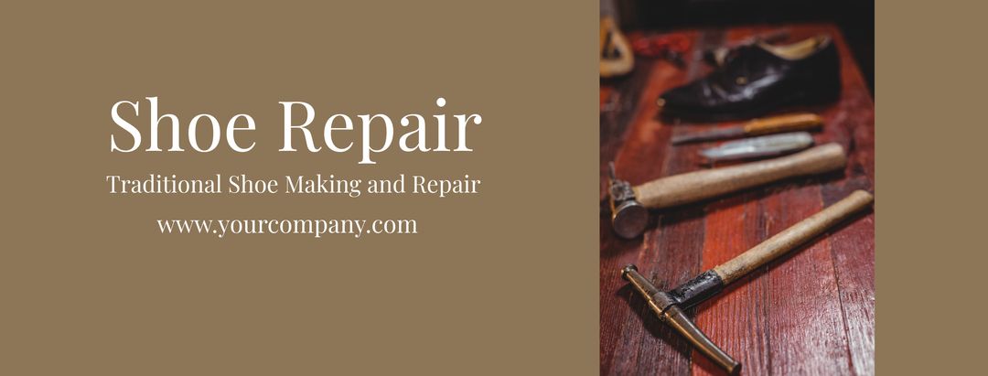 Traditional shoe repair with craftsmanship tools on wooden surface