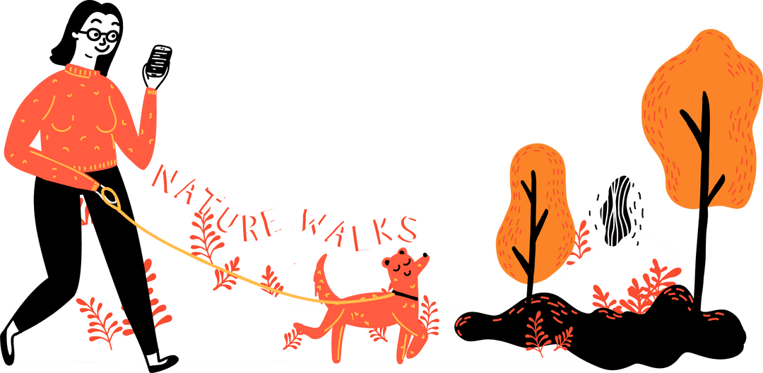 Woman Enjoying Nature Walk with Dog on Transparent Background