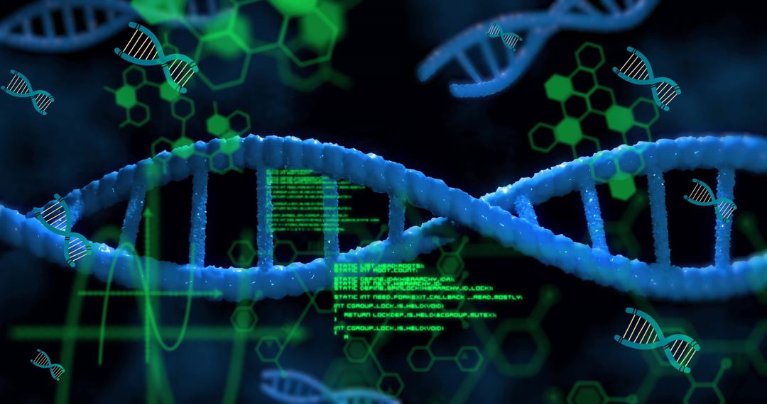 Futuristic DNA Strand and Data Interface Background