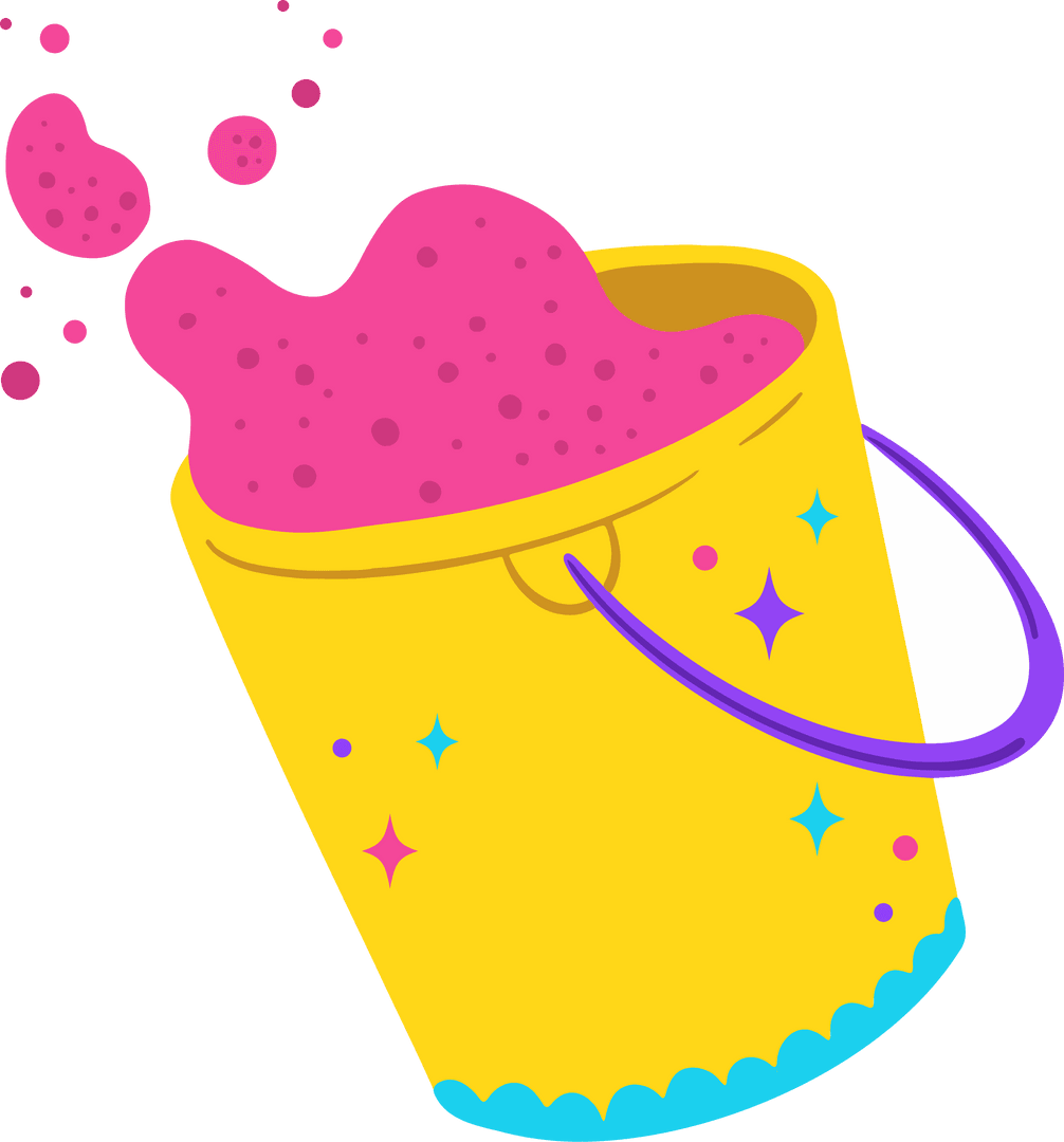 Playful Yellow Paint Bucket Transparent Background with Pink Spill