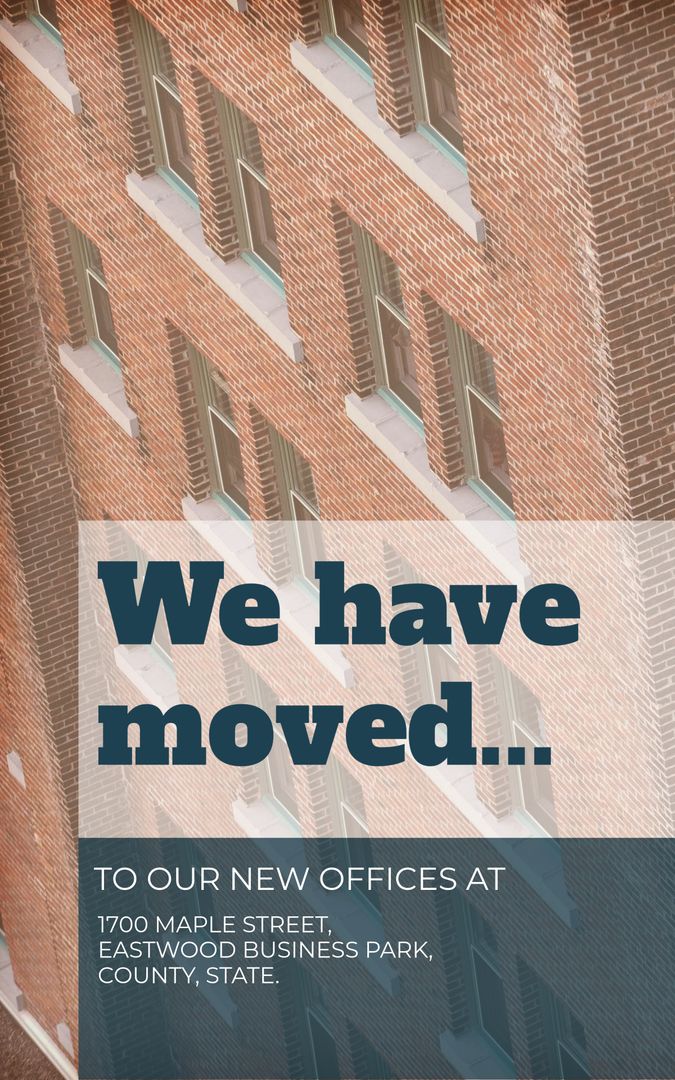 Business Relocation Announcement with Urban Building Backdrop