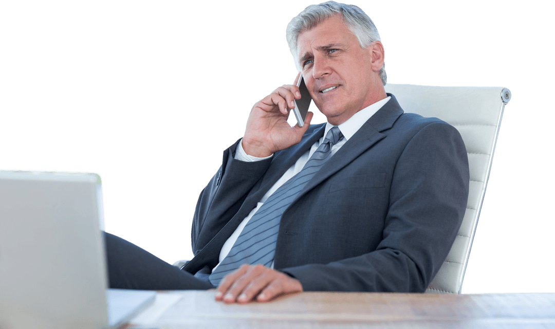 Transparent Image of Businessman on Phone Call Relaxing in Office Chair