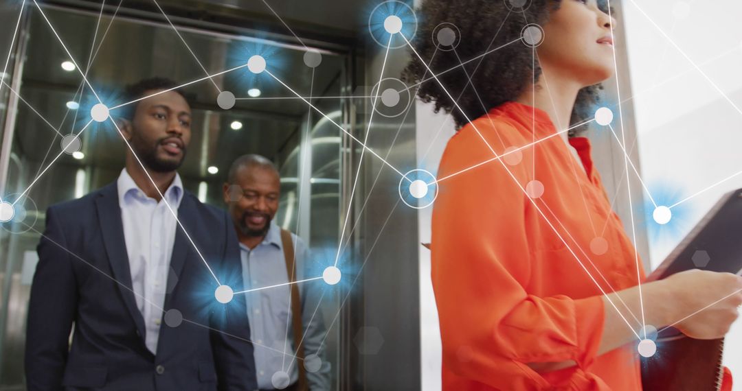 Modern Office Environment with Digital Data Overlay