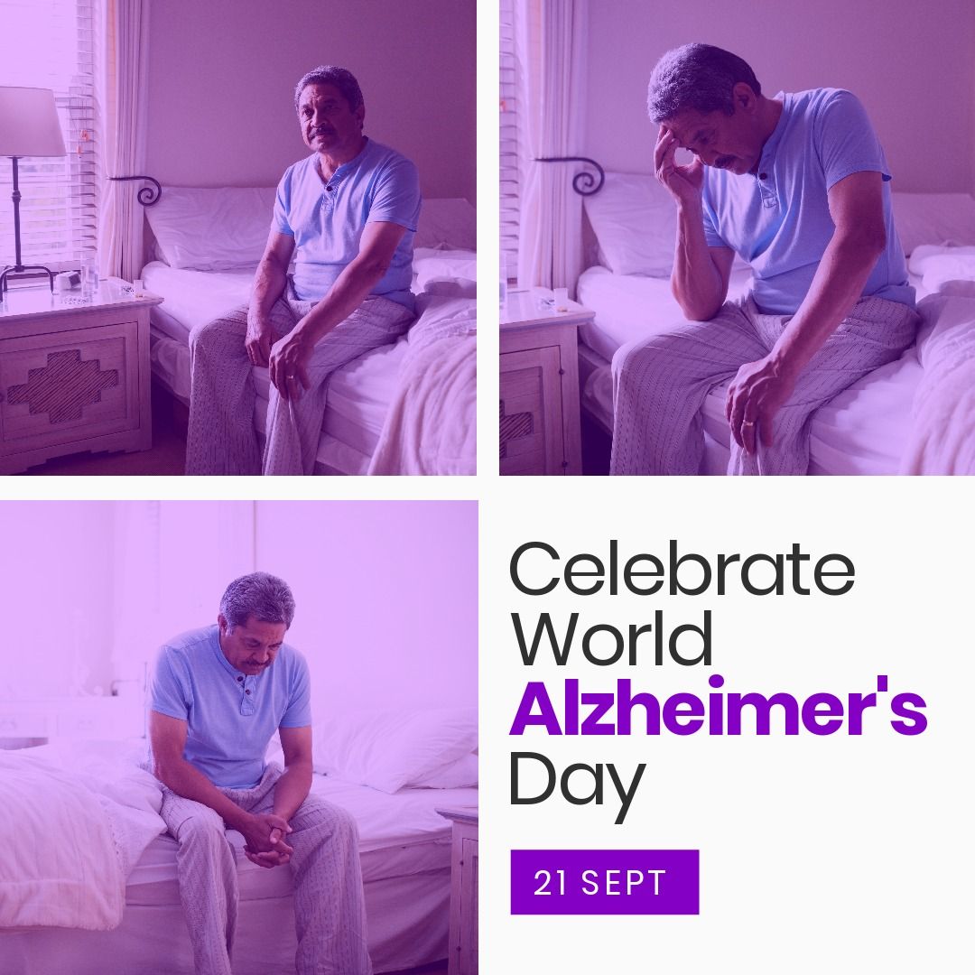 Biracial sad senior man sitting on bed and celebrate world alzheimer's day with 21 sept text - Download Free Stock Templates Pikwizard.com