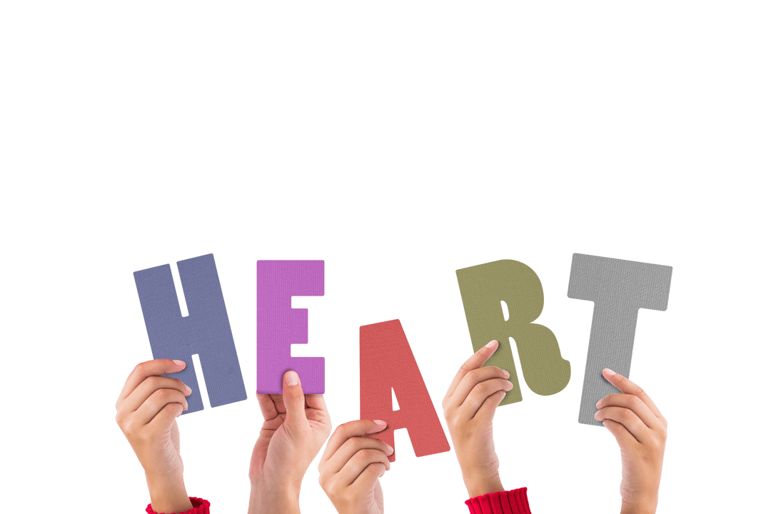 Valentine's Day Hands Holding Heart Letters on Transparent Background