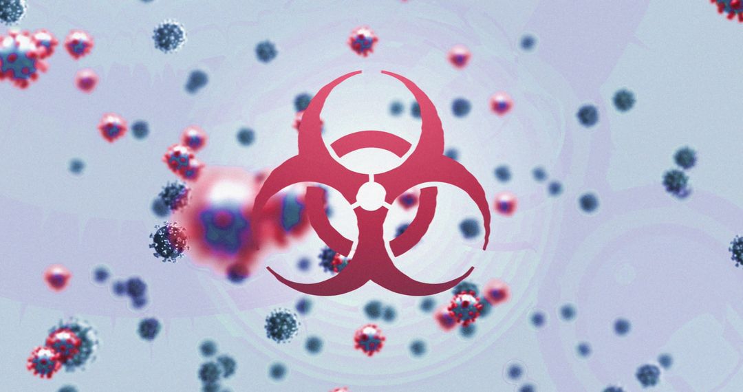 Biohazard Symbol with Virus Particles on Digital Background