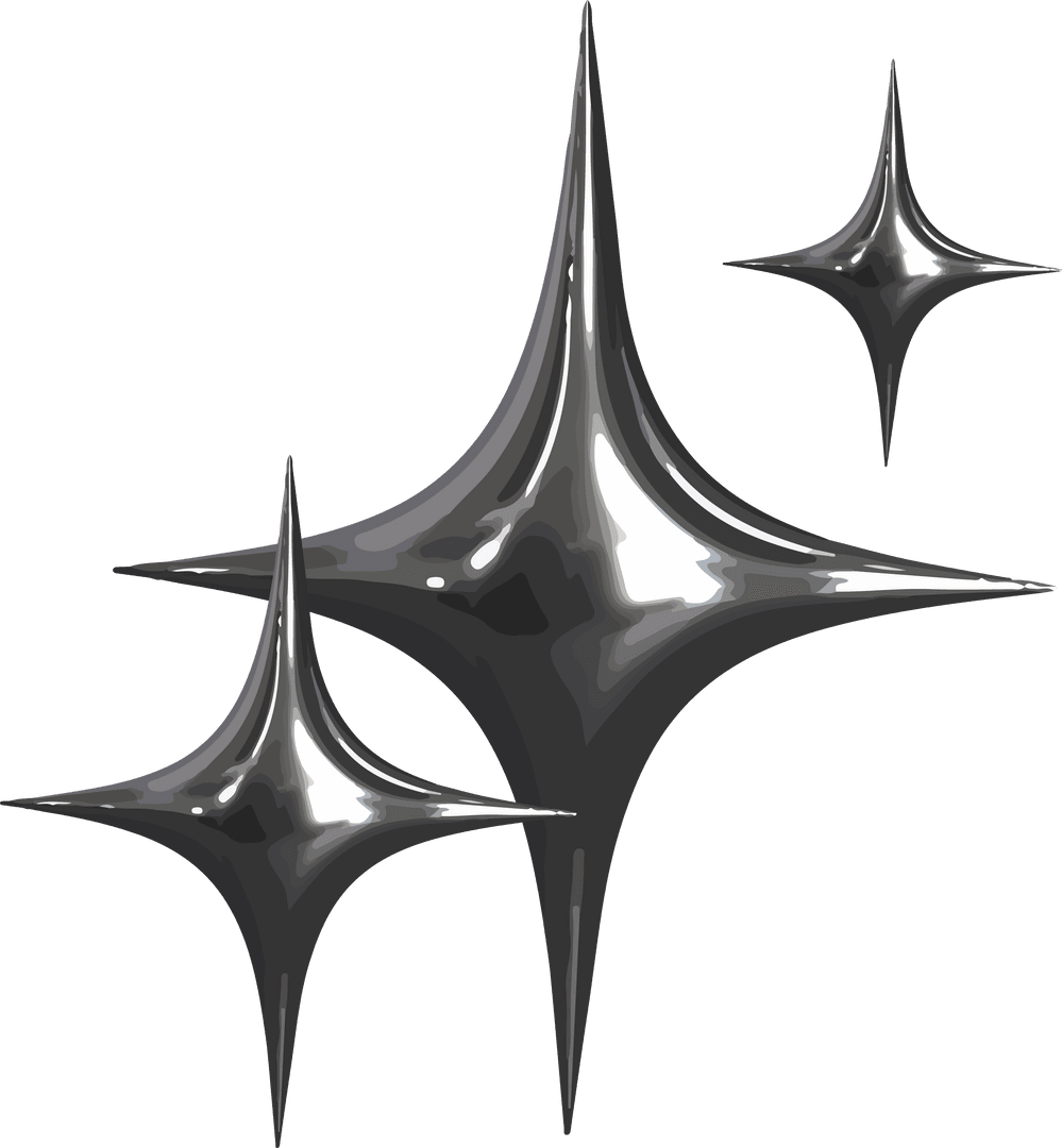 Glossy Metallic Star Sparkles on Transparent Background