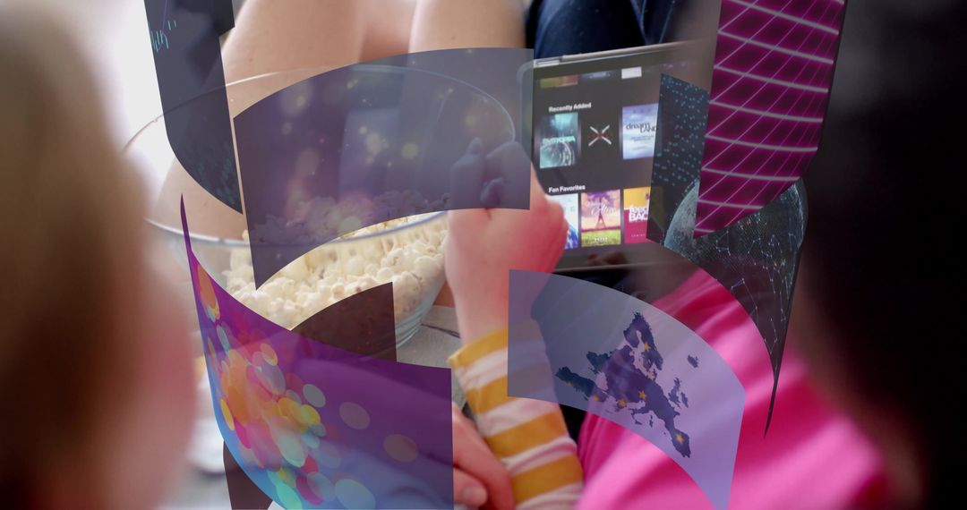 Family Bonding with Digital Entertainment and Snacks at Home