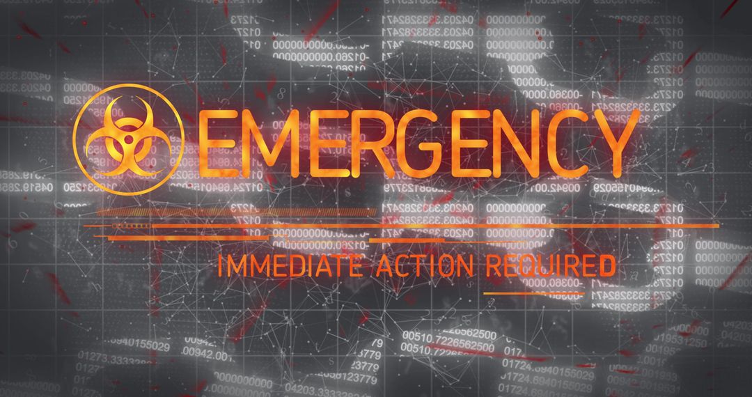 Emergency Alert with Biohazard Symbol in Digital Matrix