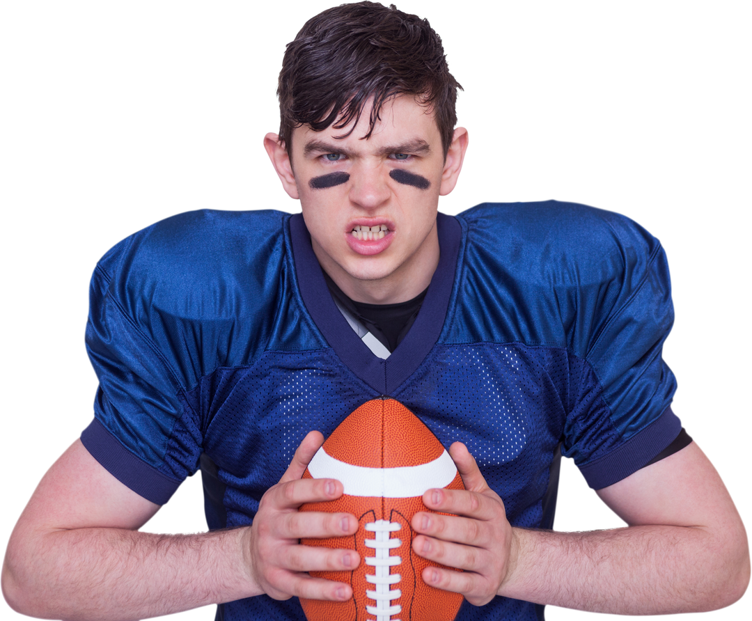 Transparent Determined American Football Player with Face Paint Holding Ball in Blue Jersey - Download Free Stock Images Pikwizard.com